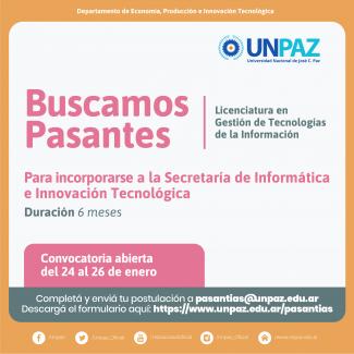 Convocatoria Pasantes Secretaria de Informática e Innovación Tecnológica UNPAZ
