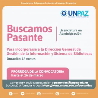 2022-05 Pasante para la Dirección General de Gestión de Información y Sistema de Bibliotecas  UNPAZ