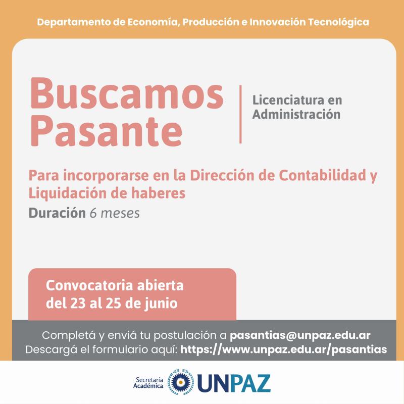 CONVOCATORIA ABIERTA A PASANTÍA EN LA DIRECCIÓN DE CONTABILIDAD Y LIQUIDACIÓN DE HABERES