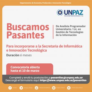 Pasantías Secretaria de Informática e Innovación Tecnológica 1 - 3 2021 UNPAZ