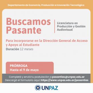 CONVOCATORIA ABIERTA A PASANTÍA EN LA DIRECCIÓN GENERAL DE ACCESO Y APOYO AL ESTUDIANTE - UNPAZ