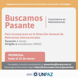 CONVOCATORIA ABIERTA A PASANTÍA EN LA DIRECCIÓN GENERAL DE RELACIONES INTERNACIONALES - UNPAZ