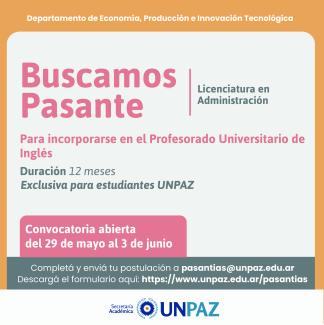 CONVOCATORIA ABIERTA A PASANTÍA EN EL PROFESORADO UNIVERSITARIO DE INGLÉS