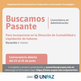 CONVOCATORIA ABIERTA A PASANTÍA EN LA DIRECCIÓN DE CONTABILIDAD Y LIQUIDACIÓN DE HABERES