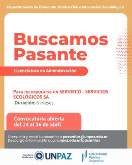 CONVOCATORIA A PASANTÍA EN SERVIECO - UNPAZ