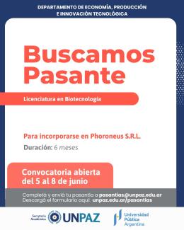 CONVOCATORIA A PASANTÍA EN PHORONEUS - UNPAZ