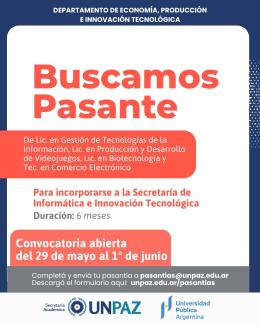 CONVOCATORIA A PASANTÍA EN LA UNIVERSIDAD NACIONAL DE JOSÉ C. PAZ