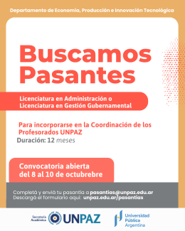 CONVOCATORIA A PASANTÍA PARA COORDINACIÓN DE LOS PROFESORADOS UNPAZ